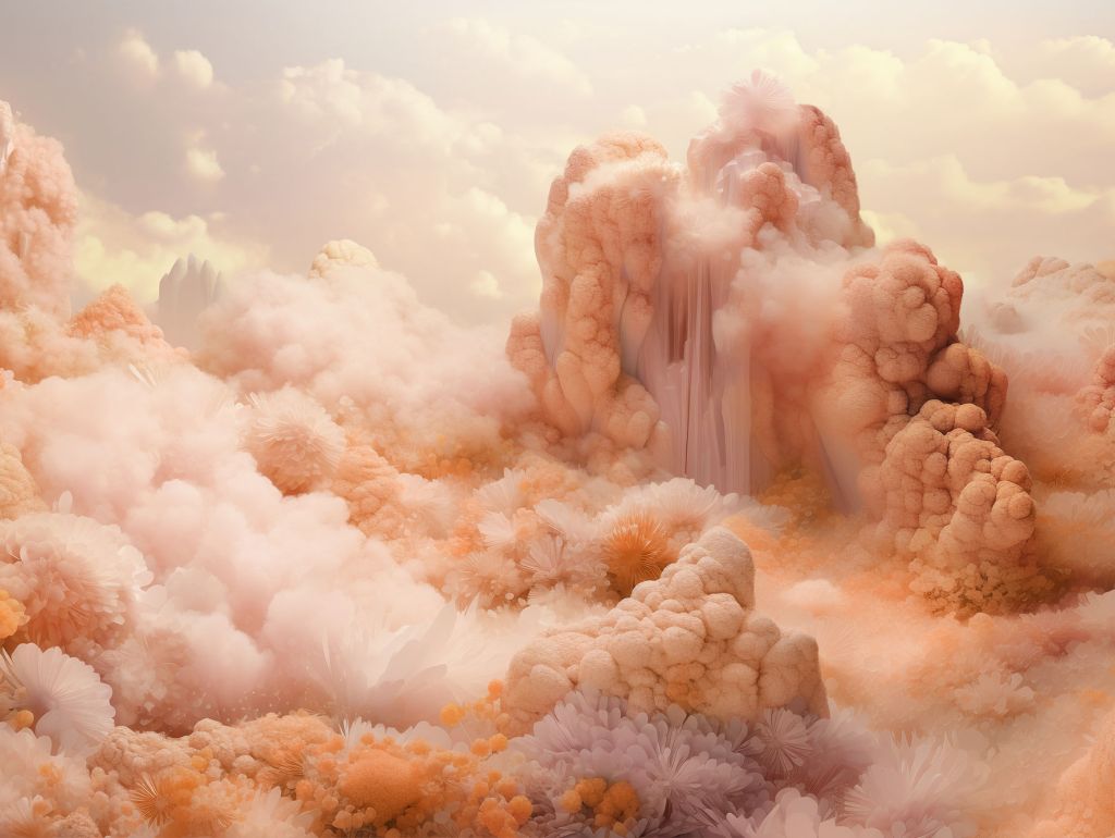 Ein Wolkenmeer gefärbt in der Farbe des Jahres 2024 - Peach Fuzz 